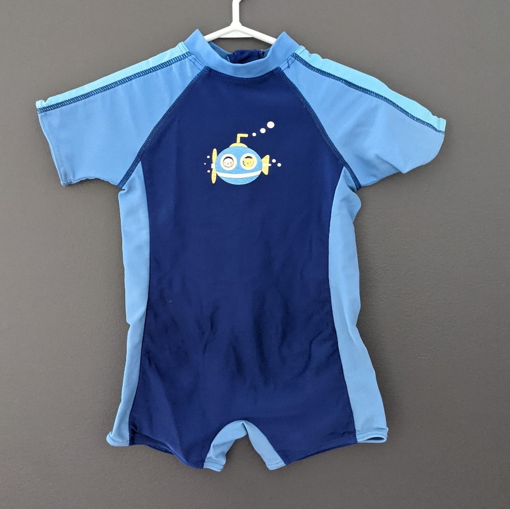 Blue submarine print one piece rashguard swimsuit